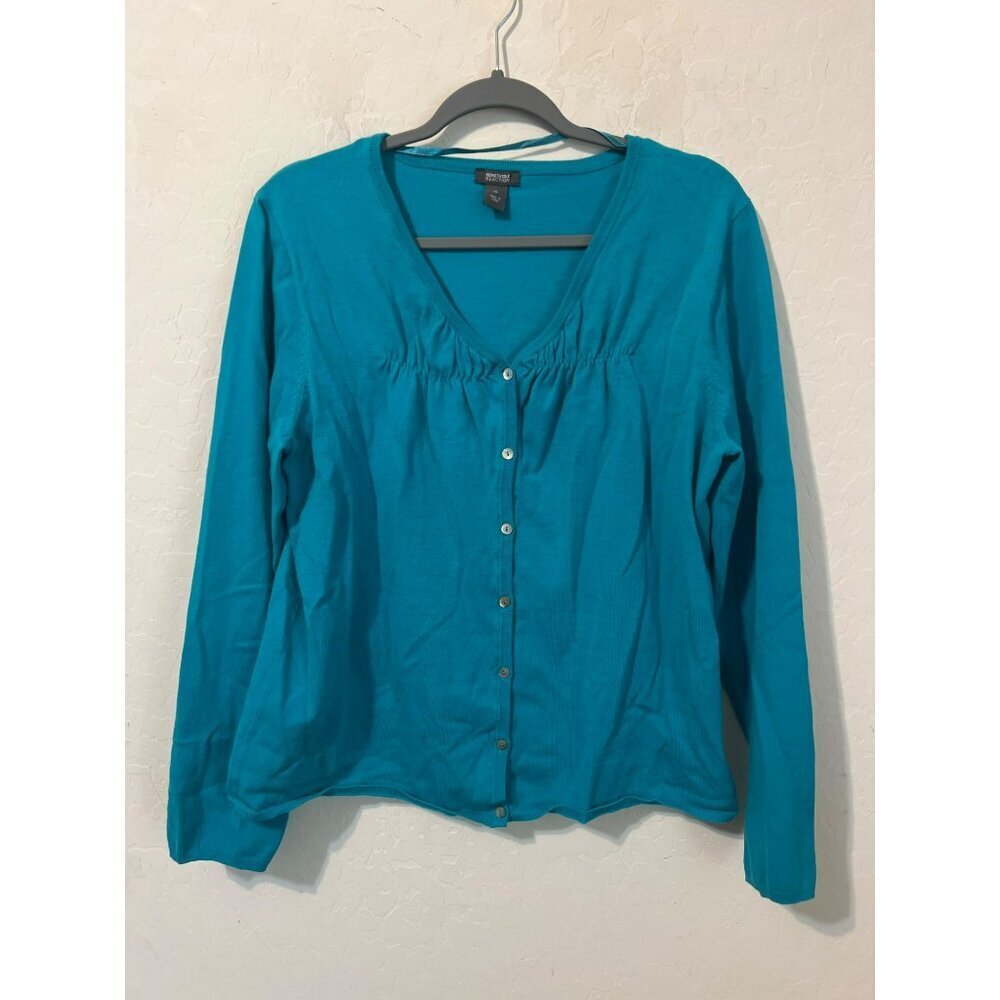 Kenneth Cole Reaction XL Teal Cardigan Sweater Shell Buttons Pinch Pleated